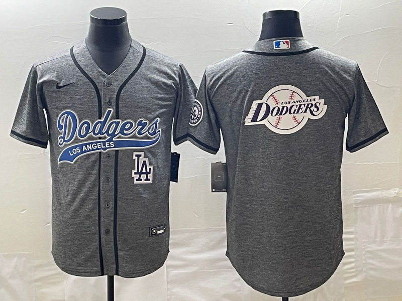 Men's Los Angeles Dodgers Gray Team Big Logo With Patch Cool Base Stitched Baseball Jersey Men's Los Angeles Dodgers Gray Team Big Logo With Patch Cool Base Stitched Baseball Jersey